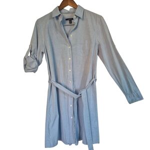 Gant Cotton Chambray Shirt Dress Roll Tab Sleeves Self Tie Size 8